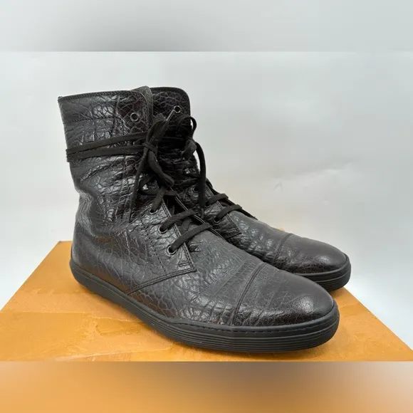 Tod’s Brown Buffalo Leather Lace-up Combat Boots Size 10 EU/11 USA