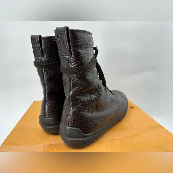 Tod’s Brown Buffalo Leather Lace-up Combat Boots Size 10 EU/11 USA