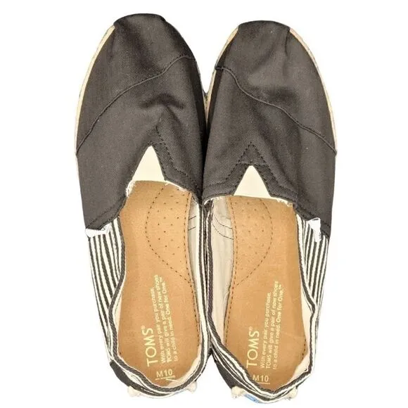 TOMS Classic Canvas Alpargatas Men's Shoes Black Striped size 10 NWOT