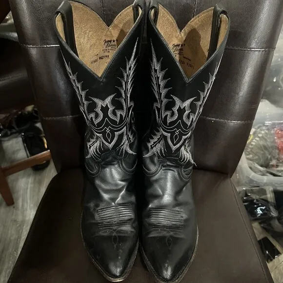 Tony‎ Lama Black Leather Cowboy Western Boots Men's 10.5EE