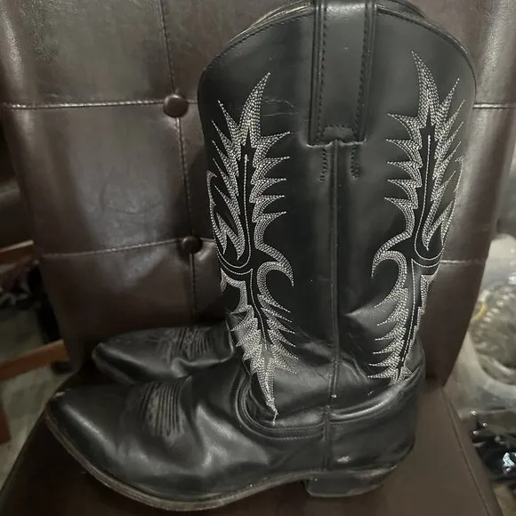 Tony‎ Lama Black Leather Cowboy Western Boots Men's 10.5EE