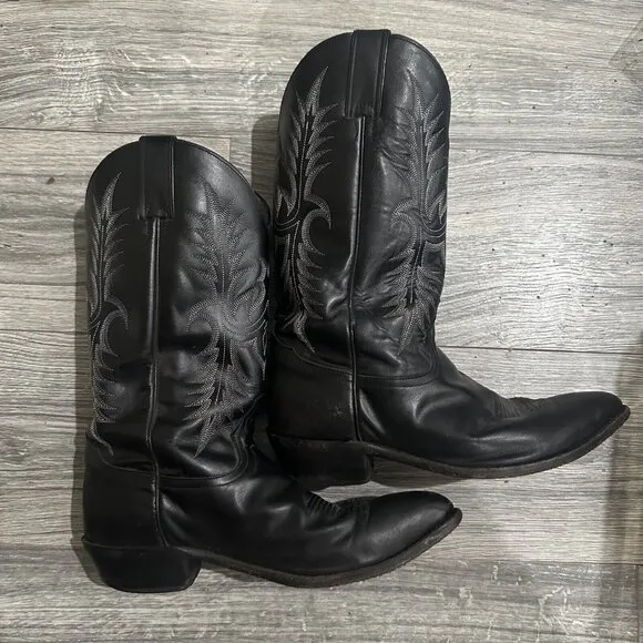 Tony‎ Lama Black Leather Cowboy Western Boots Men's 10.5EE
