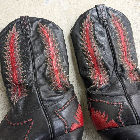 Tony Lama Cowboy Boots Red Black Lizard Leather Men 8.5 D