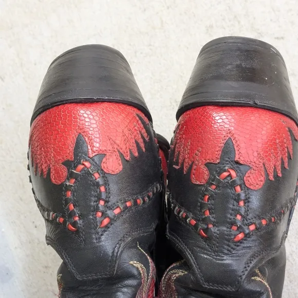 Tony Lama Cowboy Boots Red Black Lizard Leather Men 8.5 D