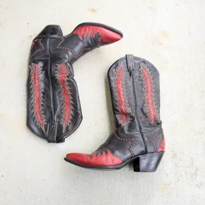 Tony Lama Cowboy Boots Red Black Lizard Leather Men 8.5 D