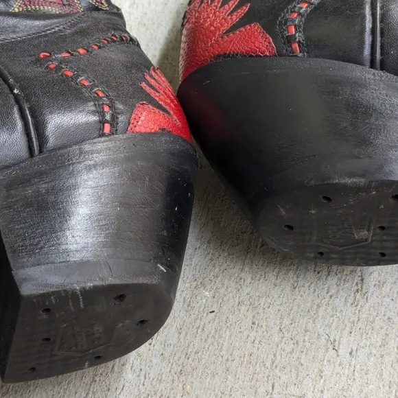 Tony Lama Cowboy Boots Red Black Lizard Leather Men 8.5 D