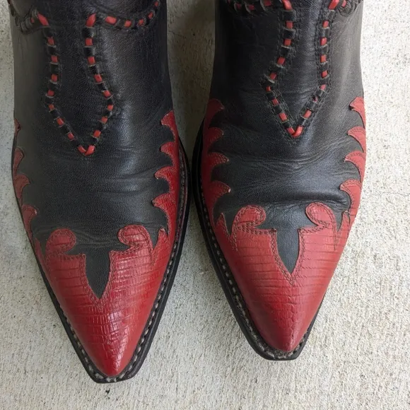 Tony Lama Cowboy Boots Red Black Lizard Leather Men 8.5 D