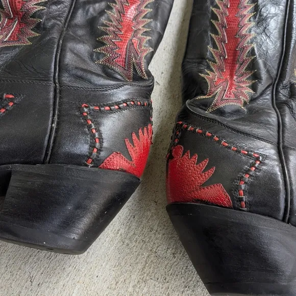Tony Lama Cowboy Boots Red Black Lizard Leather Men 8.5 D