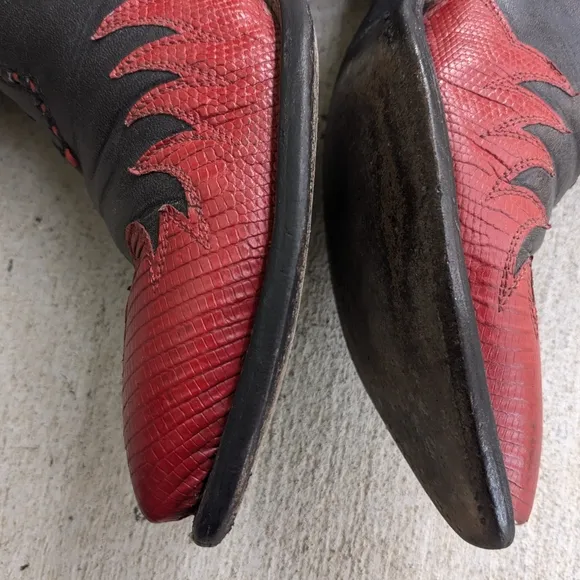Tony Lama Cowboy Boots Red Black Lizard Leather Men 8.5 D