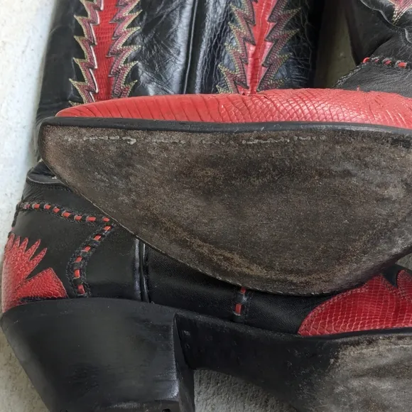 Tony Lama Cowboy Boots Red Black Lizard Leather Men 8.5 D