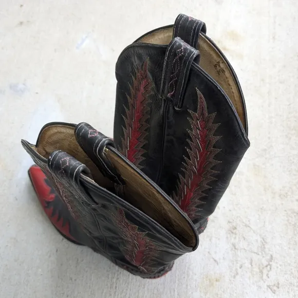 Tony Lama Cowboy Boots Red Black Lizard Leather Men 8.5 D