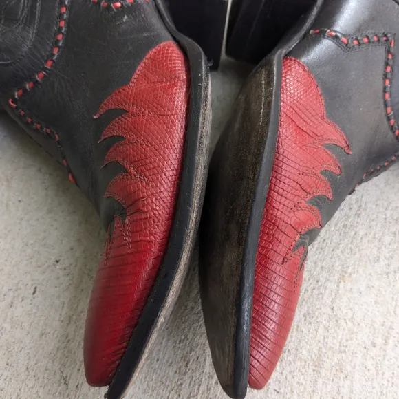 Tony Lama Cowboy Boots Red Black Lizard Leather Men 8.5 D