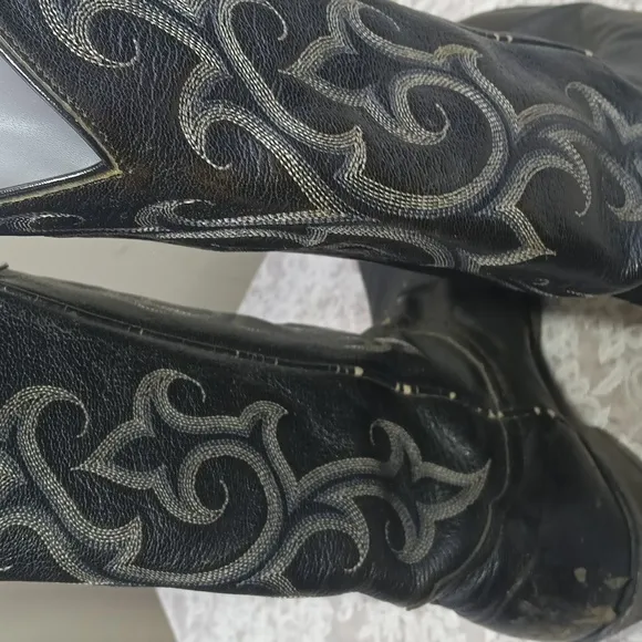 Tony Lama CZ848 Buck Black Leather Pull On Cowboy Western Boots Men 8