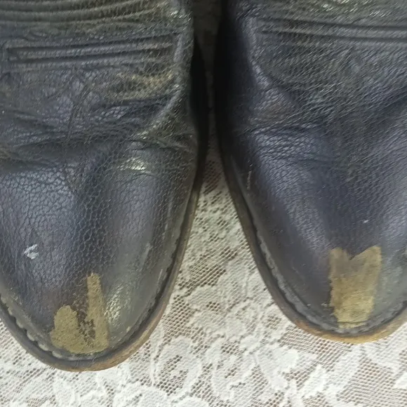 Tony Lama CZ848 Buck Black Leather Pull On Cowboy Western Boots Men 8