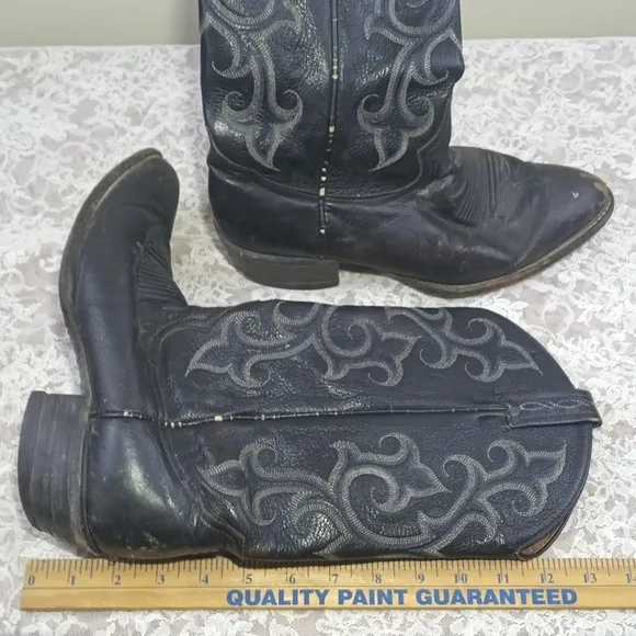 Tony Lama CZ848 Buck Black Leather Pull On Cowboy Western Boots Men 8