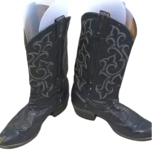 Tony Lama CZ848 Buck Black Leather Pull On Cowboy Western Boots Men 8