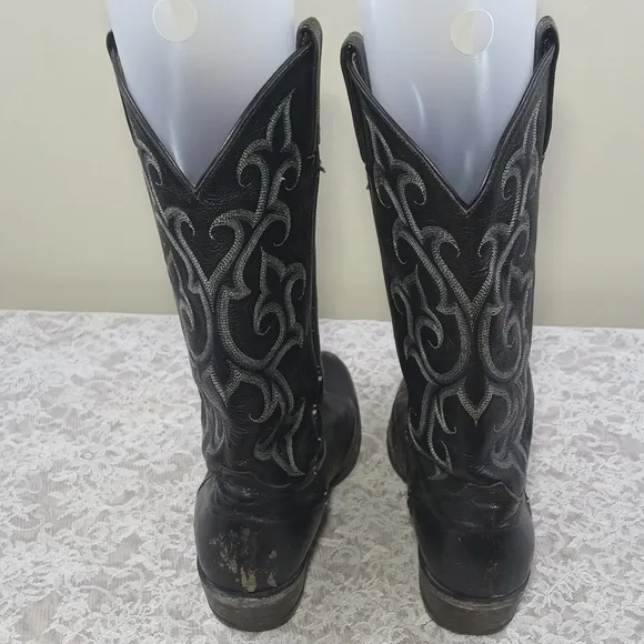 Tony Lama CZ848 Buck Black Leather Pull On Cowboy Western Boots Men 8