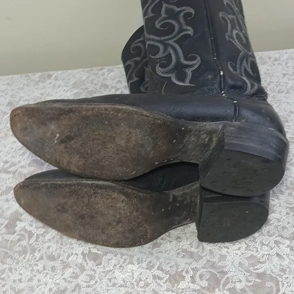 Tony Lama CZ848 Buck Black Leather Pull On Cowboy Western Boots Men 8