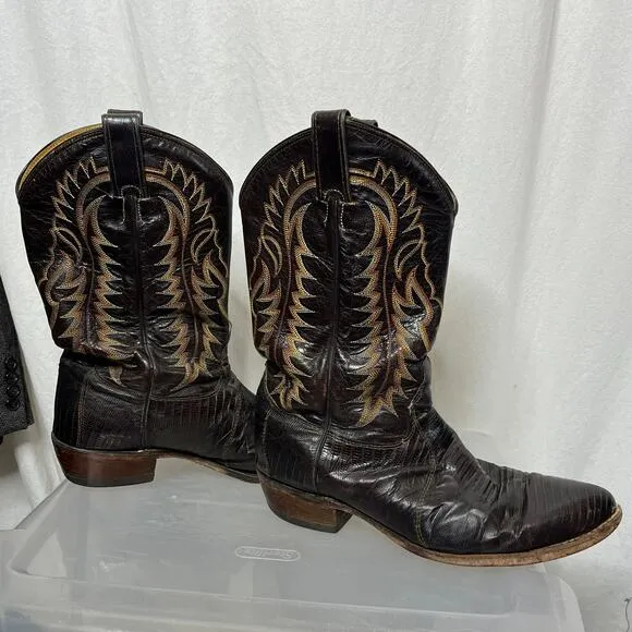 Tony Lama Men Size 10 EE Cowboy Western Boots‎ 2&quot; Stacked Heel Brown Tan