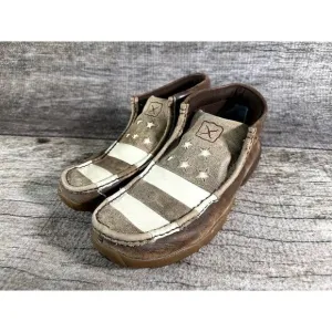 Twisted X Mens Chukka Driving Moc Stars Stripes No laces Leather Men’s Sz 7