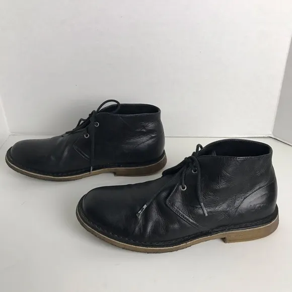 Ugg Black Leather Lace Up Chucka Ankle Boots Men Sz 10 Minimalist Neutral Office