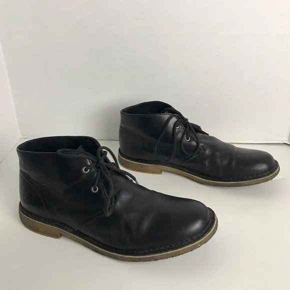 Ugg Black Leather Lace Up Chucka Ankle Boots Men Sz 10 Minimalist Neutral Office