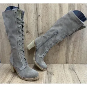 UGG Camille Tall Heeled Lace Up Boots Shoes Women's 9.5 Tan Suede Calf High 3215