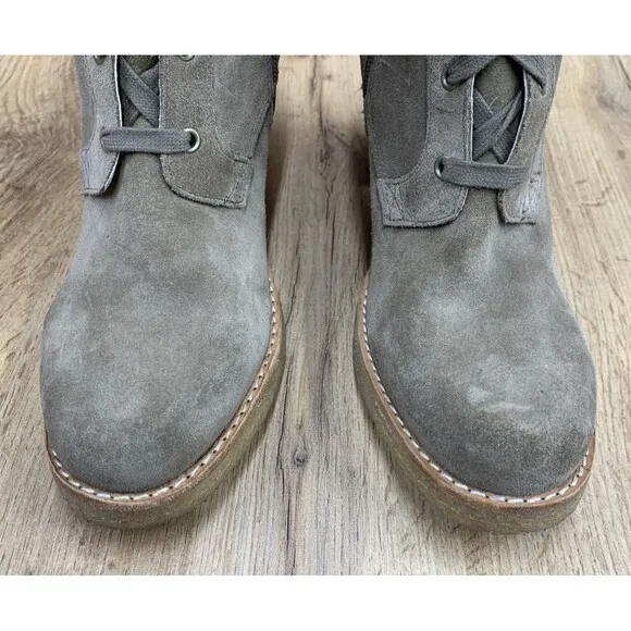 UGG Camille Tall Heeled Lace Up Boots Shoes Women's 9.5 Tan Suede Calf High 3215