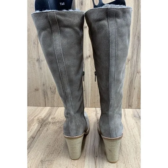 UGG Camille Tall Heeled Lace Up Boots Shoes Women's 9.5 Tan Suede Calf High 3215