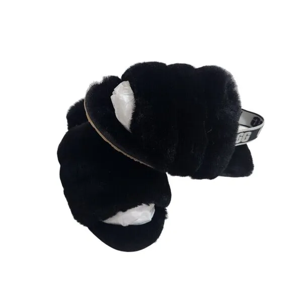UGG Slippers Fluff Yeah Toddler Size 10  Fuzzy Black House Shoes 188
