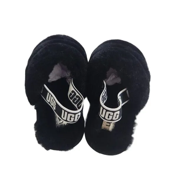 UGG Slippers Fluff Yeah Toddler Size 10  Fuzzy Black House Shoes 188