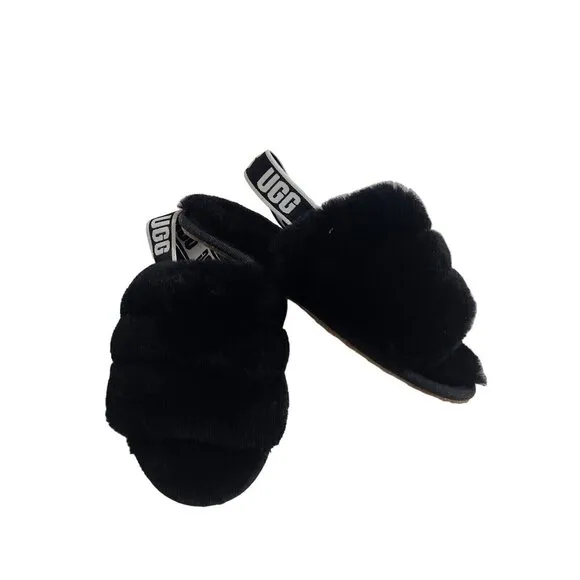 UGG Slippers Fluff Yeah Toddler Size 10  Fuzzy Black House Shoes 188