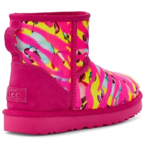 Ugg Womens Shoes Ugg Women’s Classic Mini Tiger Flower Boots Pink/Yellow size 7
