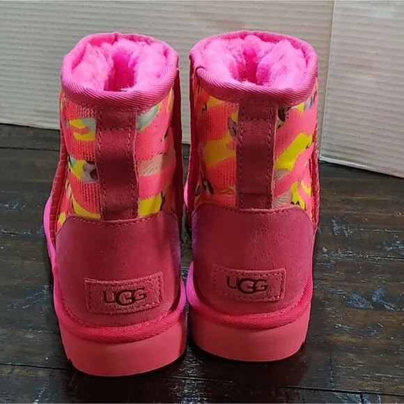 Ugg Womens Shoes Ugg Women’s Classic Mini Tiger Flower Boots Pink/Yellow size 7