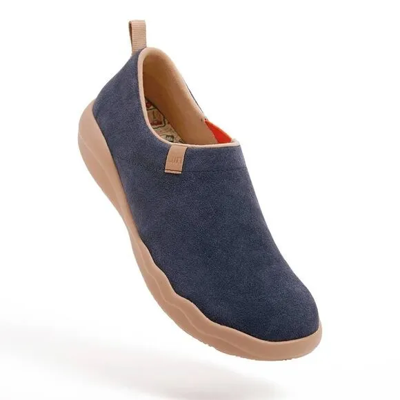 UIN Men's Travel Walking Shoes Slip On Casual Cow Suede (Toledo Ⅱ Deep Blue)