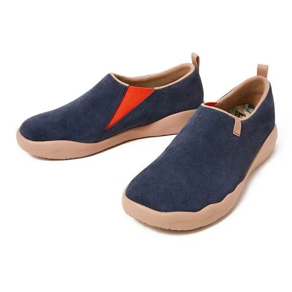 UIN Men's Travel Walking Shoes Slip On Casual Cow Suede (Toledo Ⅱ Deep Blue)