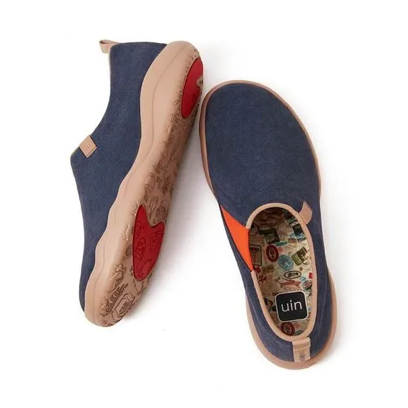 UIN Men's Travel Walking Shoes Slip On Casual Cow Suede (Toledo Ⅱ Deep Blue)