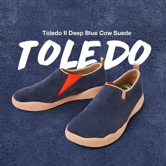 UIN Men's Travel Walking Shoes Slip On Casual Cow Suede (Toledo Ⅱ Deep Blue)