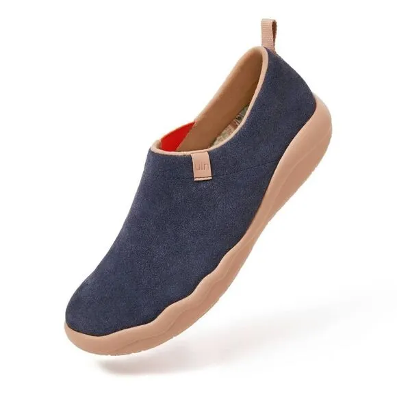 UIN Men's Travel Walking Shoes Slip On Casual Cow Suede (Toledo Ⅱ Deep Blue)