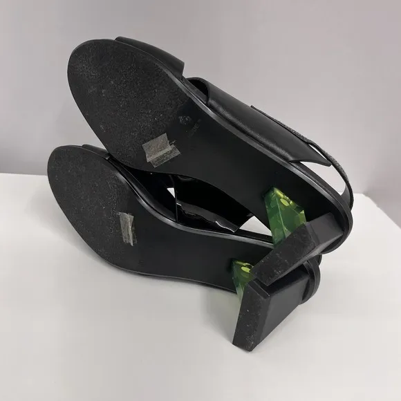 United Nude Leather Shoes Black &amp; White Green Lucite Piece On Heel Size 38 8‎