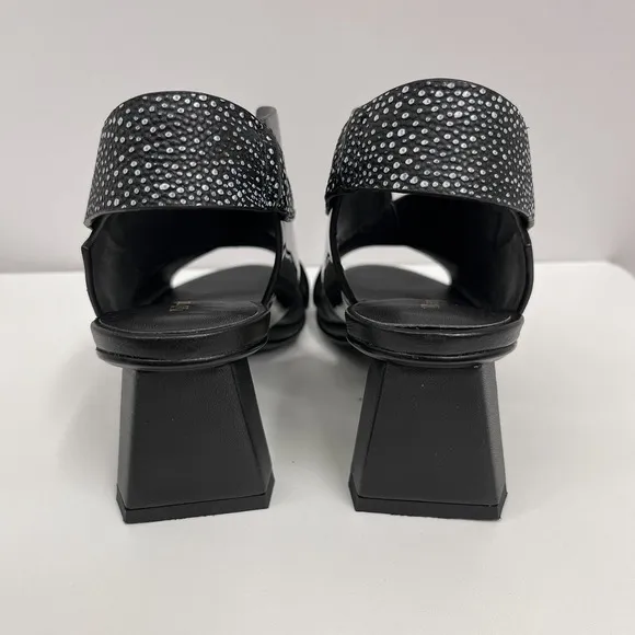 United Nude Leather Shoes Black &amp; White Green Lucite Piece On Heel Size 38 8‎