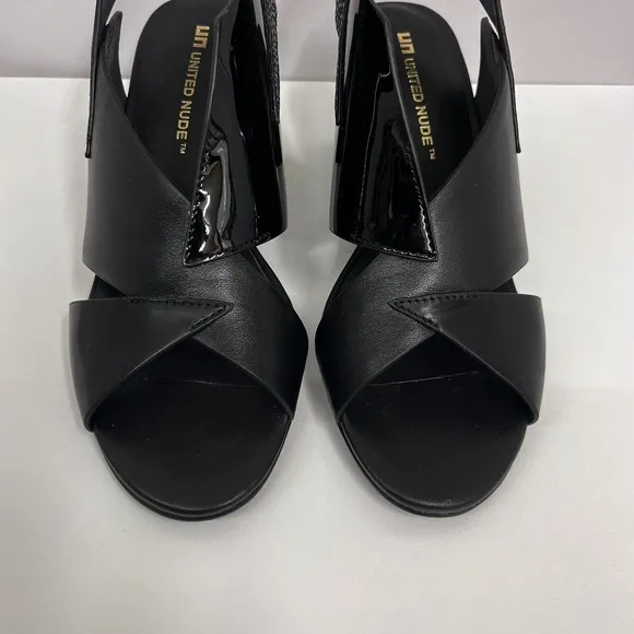United Nude Leather Shoes Black &amp; White Green Lucite Piece On Heel Size 38 8‎