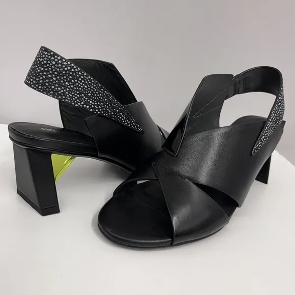 United Nude Leather Shoes Black &amp; White Green Lucite Piece On Heel Size 38 8‎