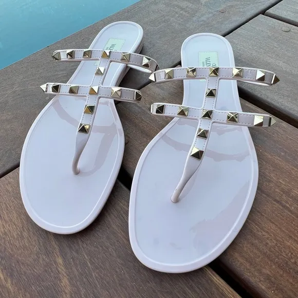 VALENTINO GARAVANI Rockstud Jelly Studded Caged Thong Sandals Pink Size 39