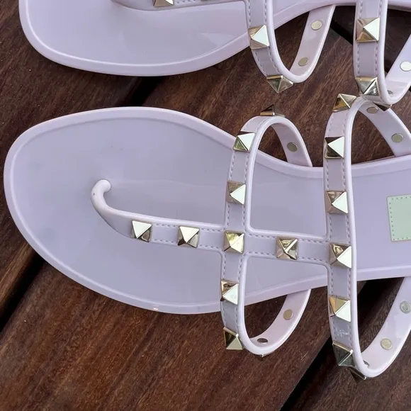 VALENTINO GARAVANI Rockstud Jelly Studded Caged Thong Sandals Pink Size 39