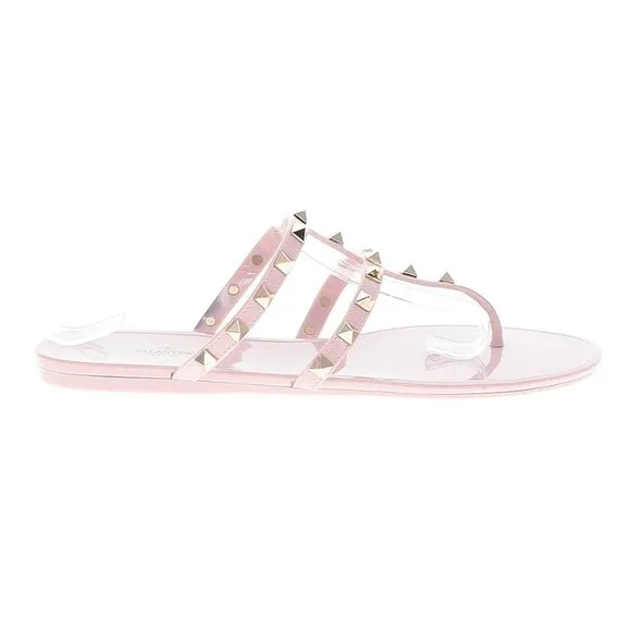 VALENTINO GARAVANI Rockstud Jelly Studded Caged Thong Sandals Pink Size 39
