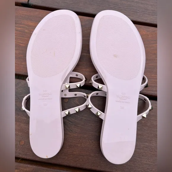 VALENTINO GARAVANI Rockstud Jelly Studded Caged Thong Sandals Pink Size 39