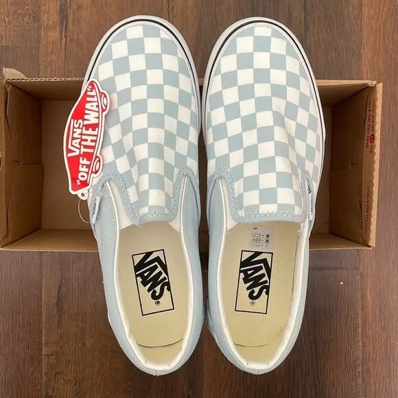 VANS CLASSIC CHECKBOARD BABY BLUE WOMEN SIZE 7.5