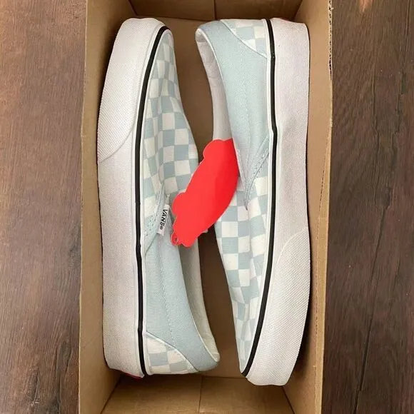 VANS CLASSIC CHECKBOARD BABY BLUE WOMEN SIZE 7.5