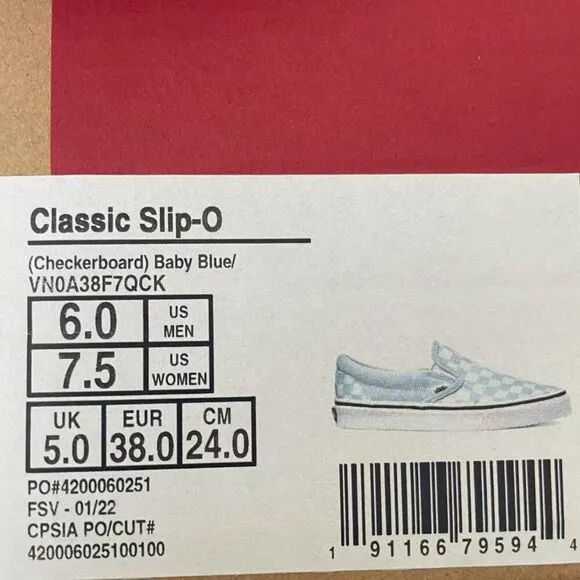 VANS CLASSIC CHECKBOARD BABY BLUE WOMEN SIZE 7.5